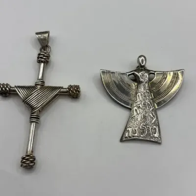 Sterling Silver Isreal Pin and SS Cross Pendant 