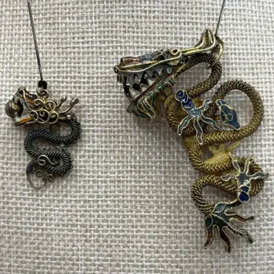 Intricate Chinese Export Dragon Pendants 
