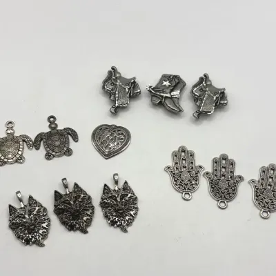 Silver Tone (Pewter) Pendants, Charms and Button Covers (12 count)