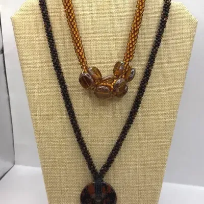 2 Hand Beaded Necklaces 