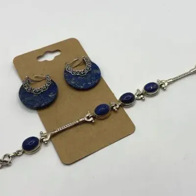 Lapis Sterling Silver Bracelet 7.5" and Earrings 