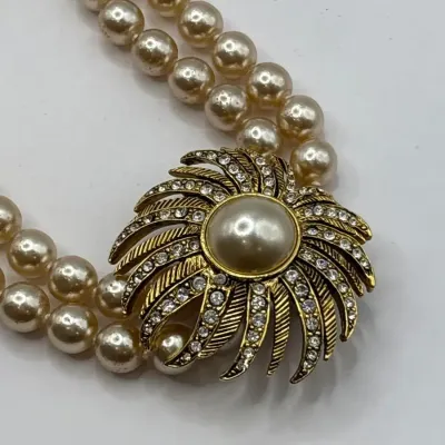 34" Double Strand Pearl Necklace and Eileen Fulton Pin 