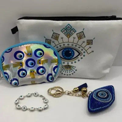Evil Eye Jewelry and Accessories- Sterling Silver Bracelet, Cosmetic Bag, Coin Purse and Key Ring 