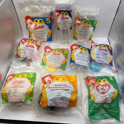 1990’s Packaged McDonald's Toys- Barbies, Plush Animals 