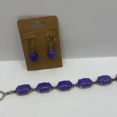 Purple Jade Bracelet 7" and Earrings 