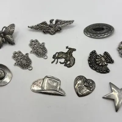 12 Pc Pewter Charms, Button Covers