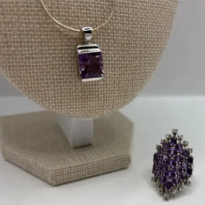 Amethyst Sterling Silver Necklace 20" and Ring (Size 8)
