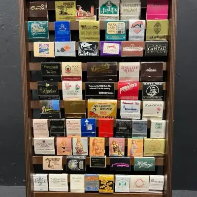 Vintage Matchbook Collection With Pin Up Girl Series Wall Hanging Display Case