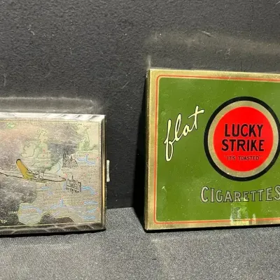 Ibelo Monopol Transatlantic ‘50’s SilverplateCigarette Case, Lucky Strike Flat Fifties Cigarette Tin