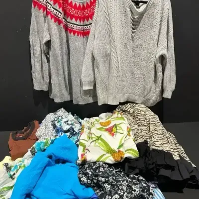 Women’s + Mystery Lot, Lindy Bop Skirts, Bill Blass Crop Jeans, Hilfiger Sweater & Much More