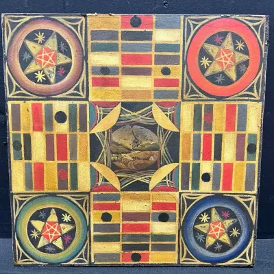 Vintage Style Parcheesi Game Board Folk Art 