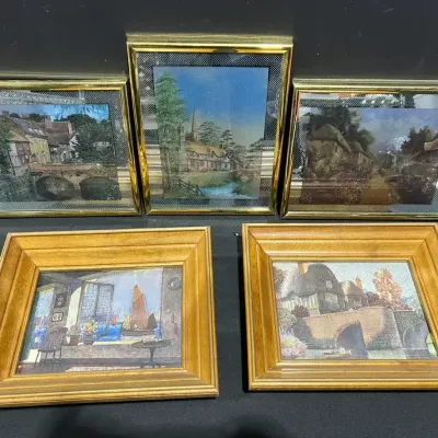 Duflex-Style Foil Art English Country Cottage Lithograph Prints