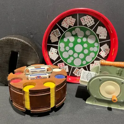 Nestor Johnson Hand Crank Card Shuffler, Carousel Poker Chip Caddy + Poker Tray