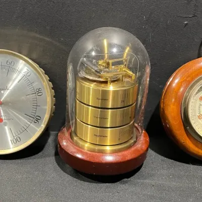 German Barigo Cylindrical Aneroid Barometer + More Vintage Weather Instruments