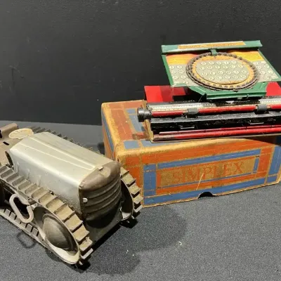 Vintage Simplex Typewriter With Original Box, Wind Climbing Crawler Tractor 