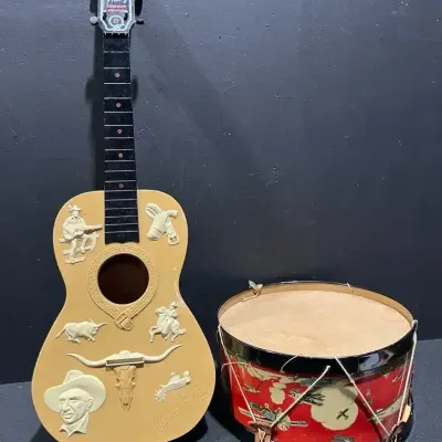 Emenee Gene Autry Cowboy Guitar & Tin Lithograph Toy Drum