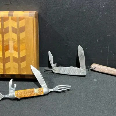 WW ll Era Kingston Contract US Military Utility Demolition Knife, Edgemaster Marbled Switchblade +