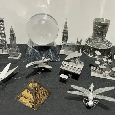 Val Saint Lambert Belgian Chrystal Spere&Base, Aluminum Bullion Bar, Metal Earth 3D Kits +