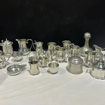 Vintage Pewter Collection Mystery Lot, Including Tobacco Holder, Sconces & More