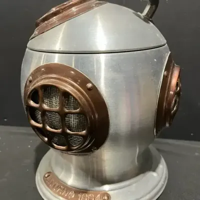 1970 Italian Pewtertone Olde Tankardware Seymour Mann Deep Sea Diving Helmet Ice Bucket