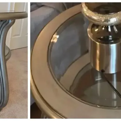 Pair of Silver Tone Glass Insert Side Tables