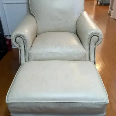 Our House Designs Aniline Leather Armchair And Matching Ottoman With Nailhead Trim