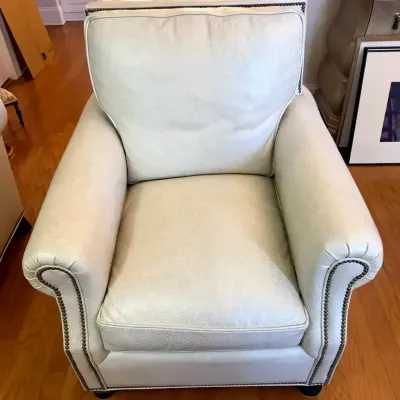 Our House Designs Cream Aniline Leather Armchair With Nailhead Trim