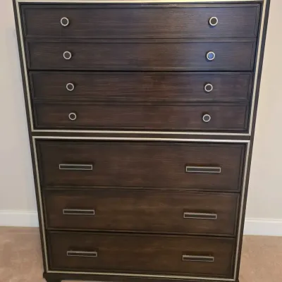 Dark Wood Chest of Drawers with Silver Accents