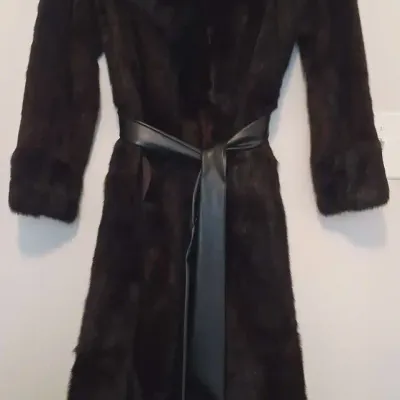 Woodward & Lothrop Full-Length Dark Mahogany Faux Fur Coat