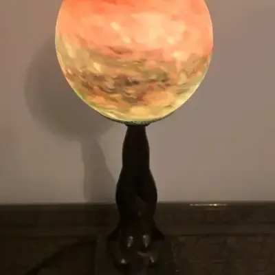 Sculptural Lady Figural Lamp With Colorful Globe Shade