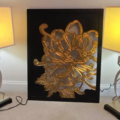 Pair of Metallic Statement Lamps and Reversible Floral Wall Art