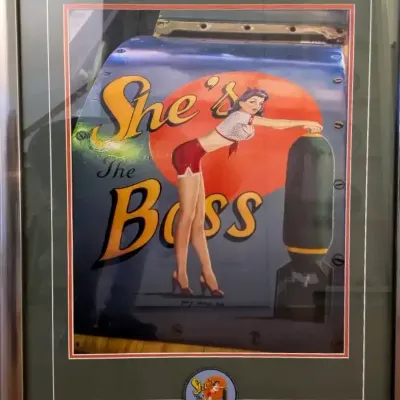 WWII Aviation Nose Art “She’s the Boss” Pin-Up Girl Framed Print
