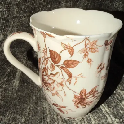 Brown Toile “Peppertrees Tabletops” Fine Porcelain Mug