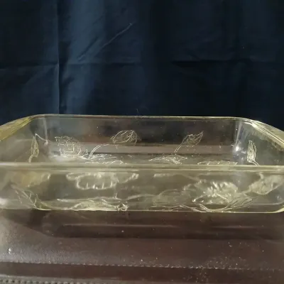 Clear Glass Floral Pattern Baking Dish, Approx. 12” x 8”