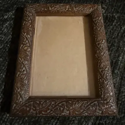 Ornately Carved Brown Wood Picture Frame, Approx. 4 × 6