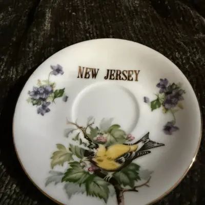 New Jersey Goldfinch Souvenir Plate, Floral Design, Approx. 5.5”