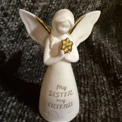 Hallmark "My Sister, My Friend" Angel Figurine by Janet Eschrich, White Porcelain with Gold Wings 