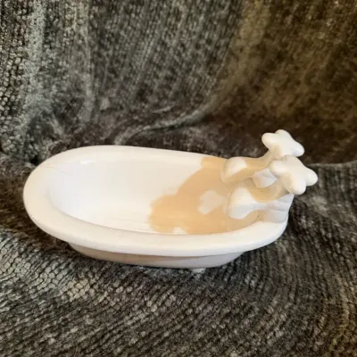 White Ceramic Bathtub Soap Dish with Faucet Detail