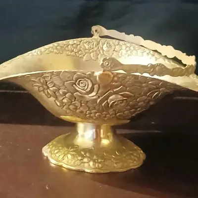 Vintage Silver-Plated Floral Pedestal Basket with Handle