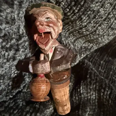 Carved Wooden Character Bottle Stopper with Movable Jaw