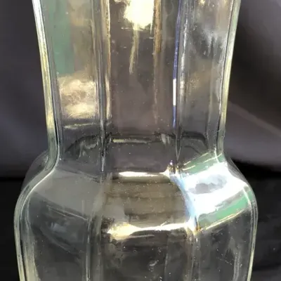 Vintage Clear Glass Octagonal Vase or Utensil Holder – 7.5” Tall