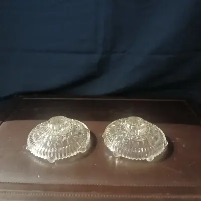 Pair of Vintage Pressed Glass Candle Holders