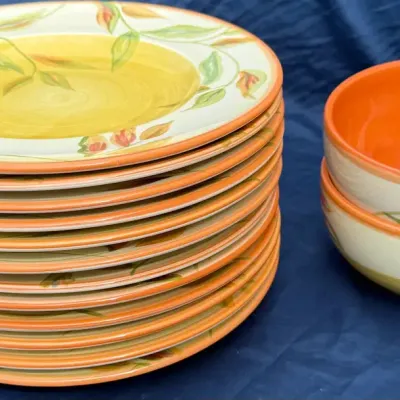 The Cellar Macy’s Floral Dinnerware Lot Orange Yellow Plates & Bowls Hand Painted
