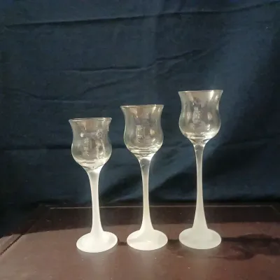 Set of 3 Graduated Clear and Frosted Glass Cordial Goblets