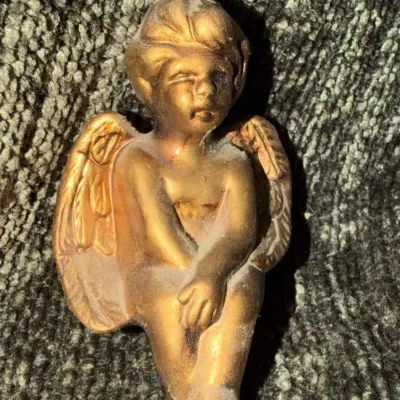 Vintage Gold Sitting Cherub Angel Figurine, Handmade in Taiwan, Meico Inc., Shelf Sitter