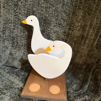 Wooden Goose Pair Candleholder with Two Inset Holders