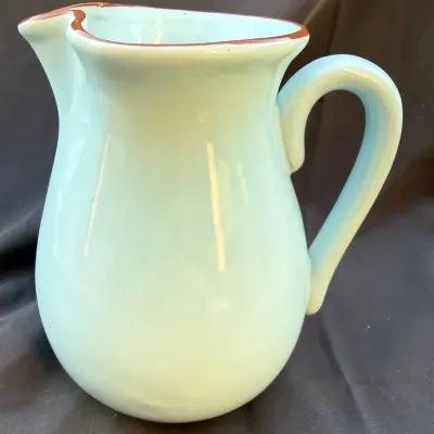 Style-Eyes Baum Bros Naturals Collection Ceramic Pitcher Aqua Blue Brown Trim