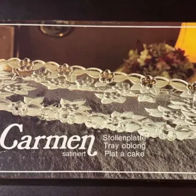 Vintage Walther Glas Carmen Satiniert Oblong Cake Tray, Stollenplatte, Frosted Floral Glass.