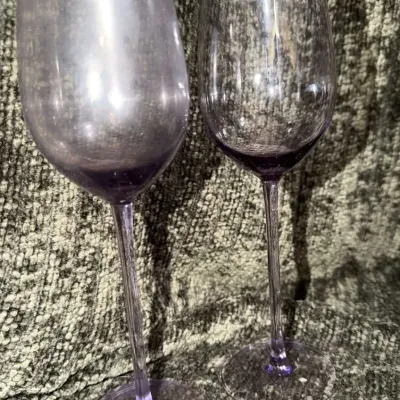 Pair of Purple-Tinted Stemmed Wine Glasses, Approx. 9 in Tall