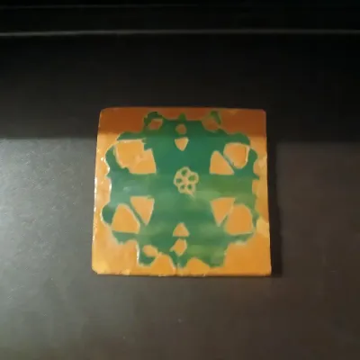 Handmade Green & Orange Abstract Ceramic Art Tile